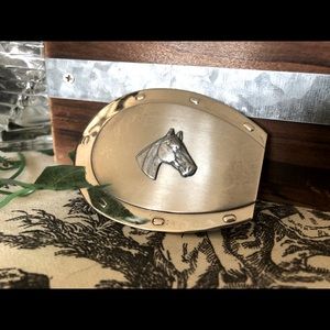 Vintage silver horse belt buckle, country chic